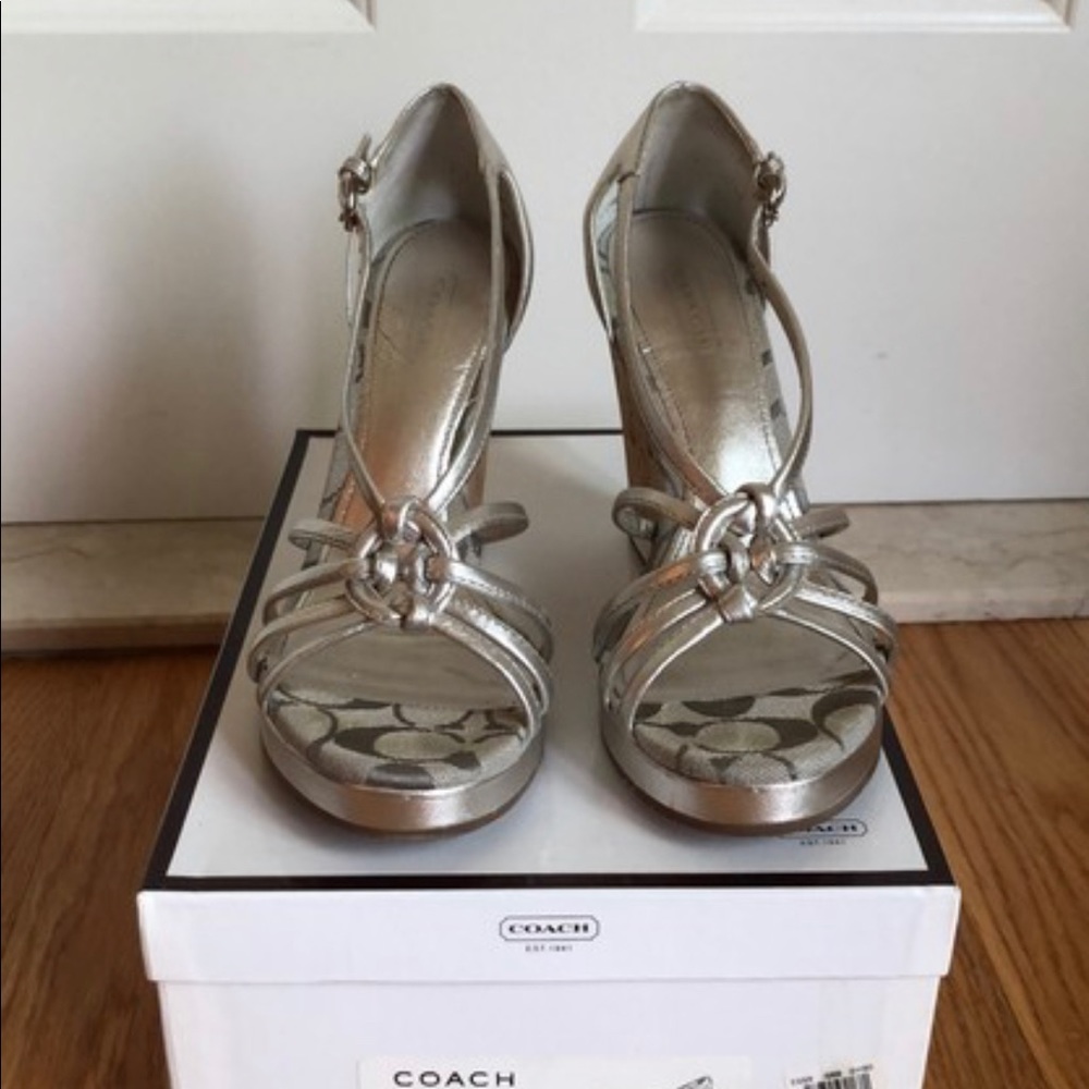 Coach Metallic Silver Joslin Kid Wedges - Picture 2 of 11